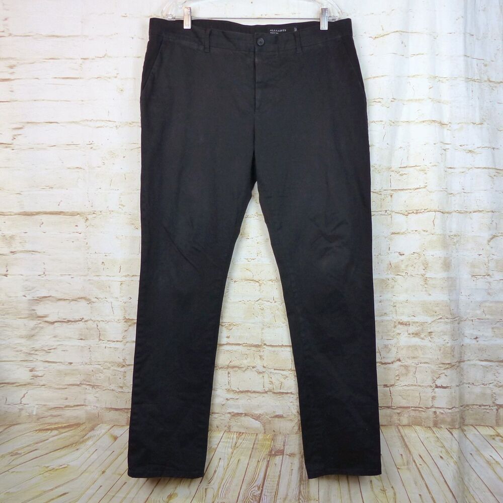 All Saints Pants Mens 36 Slim 37x 30.5 Black Park Chino Button Fly Casual Preppy